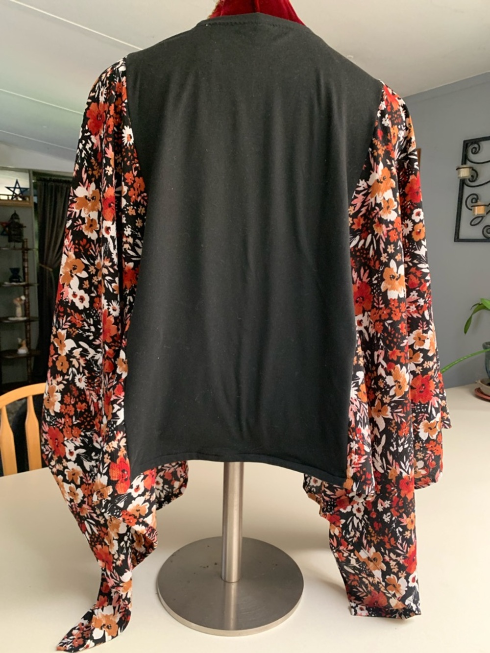 Upcycled Black Mushroom Graphic Tee with Autumn Floral Kimono - Picture 5 of 5